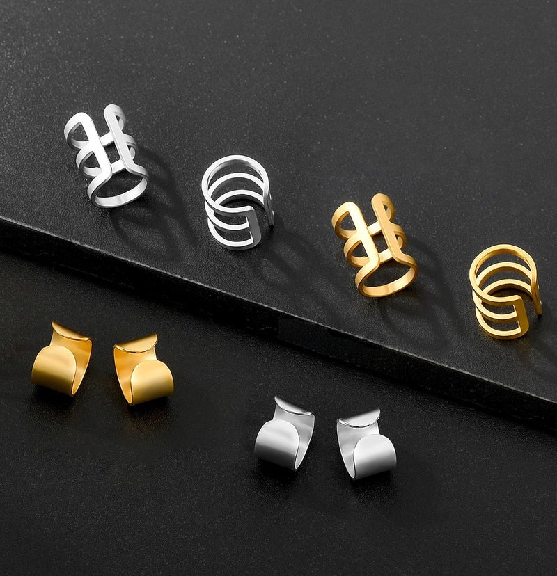 Tornito 4-10 Pairs Stainless Steel Ear Cuff Helix Cartilage Clip On Wrap Earrings Fake Nose Ring Non-Piercing Adjustable - Image 4